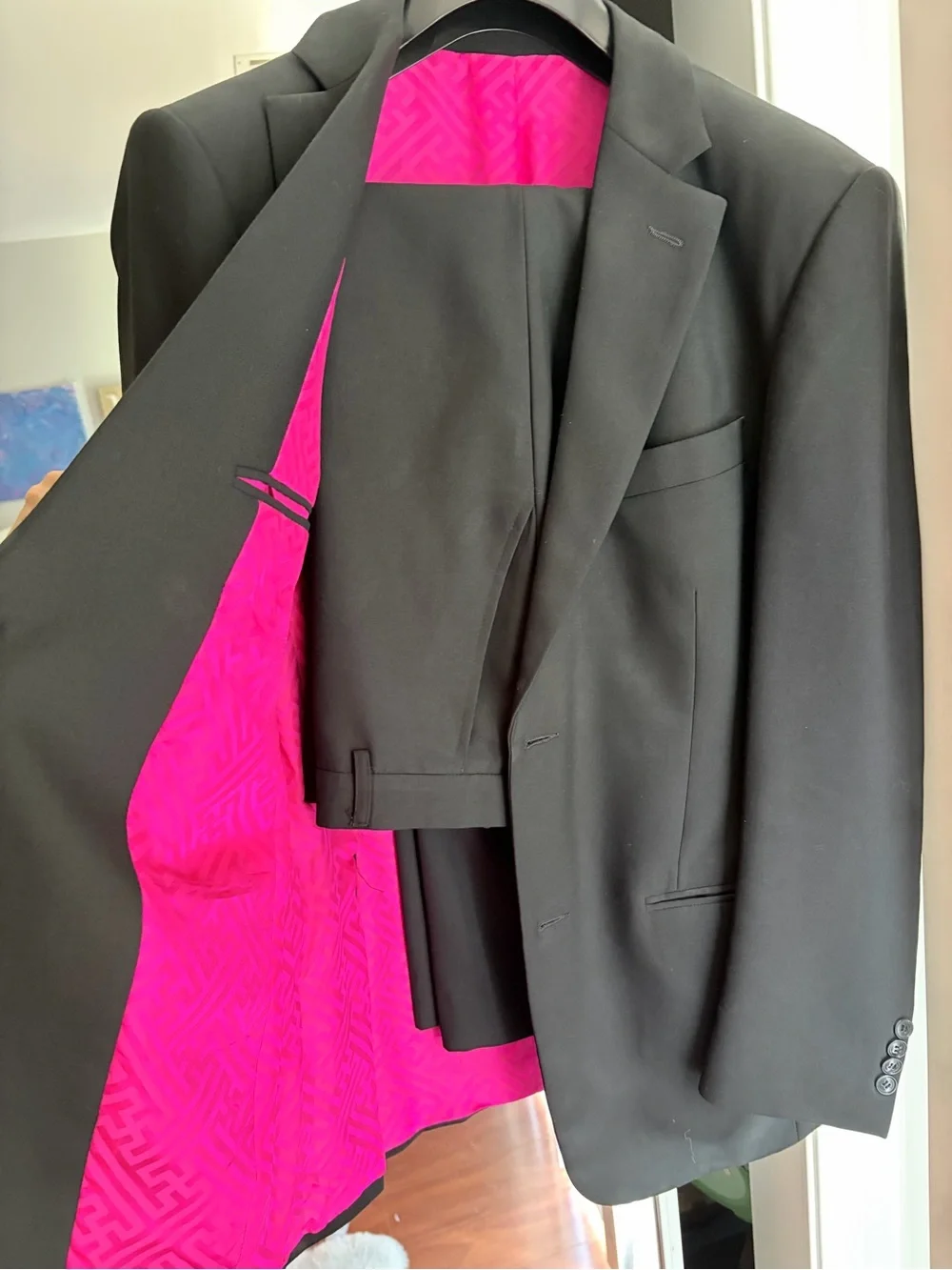 Classic Men’s Black Blazer with Pink Lining